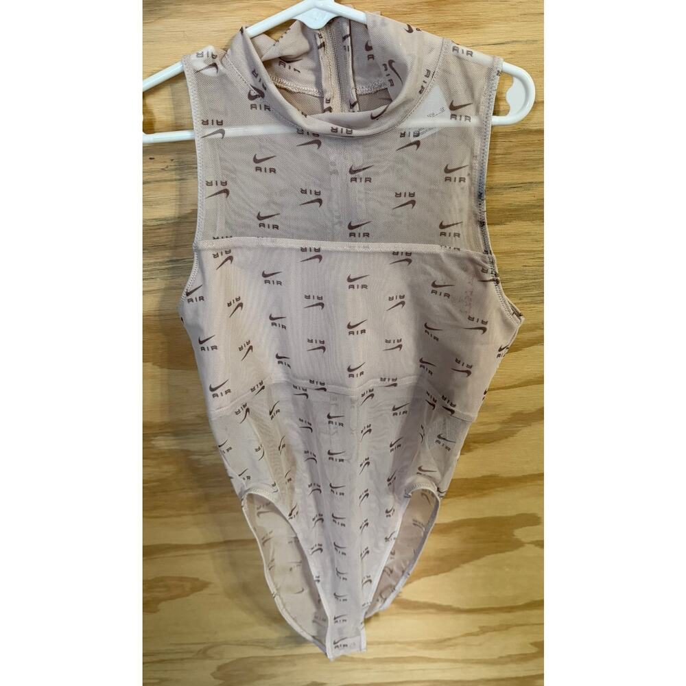 Women's Nike Air Bodysuit Beige Logo XS Leotard Sleeveless Zip